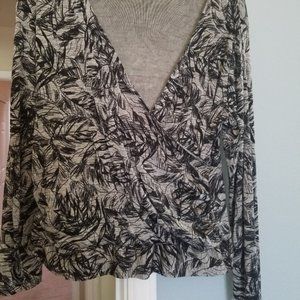 Coldwater Creek  L  Black/Gray Faux Wrap Top